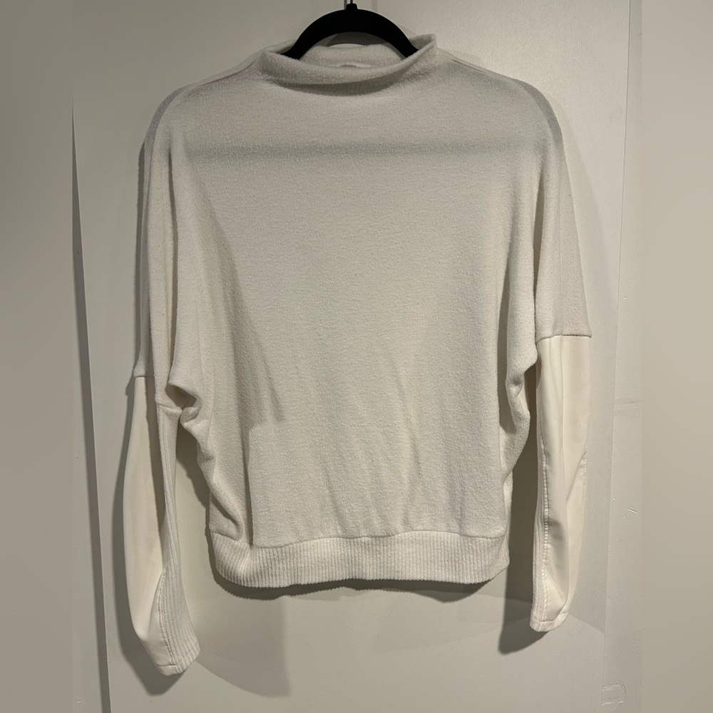 Express | Express White/Cream Sweater with Faux Leather Long Sleeve | XS